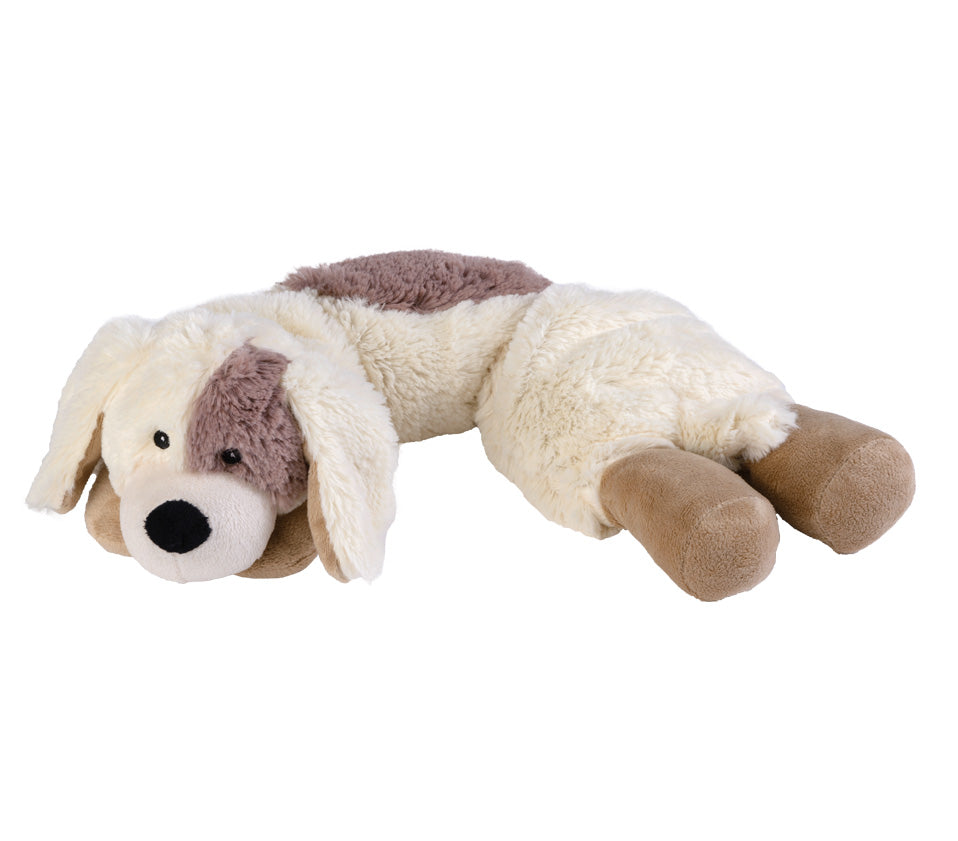 Warmies Multi Hot-Pak Hund, liegend, weiß-braun, mikrowellengeeignetes Wärmestofftier, das Wärme speichert und angenehm duftet