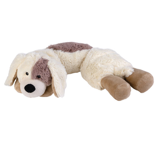 Warmies Multi Hot-Pak Hund, liegend, weiß-braun, mikrowellengeeignetes Wärmestofftier, das Wärme speichert und angenehm duftet