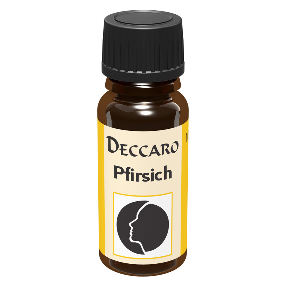 DECCARO Aromaöle zur Wohnraum-Aromatisierung. Inhalt 10ml, Parfüm-Öl Duftrichtung Pfirsich, geschlossene Flasche