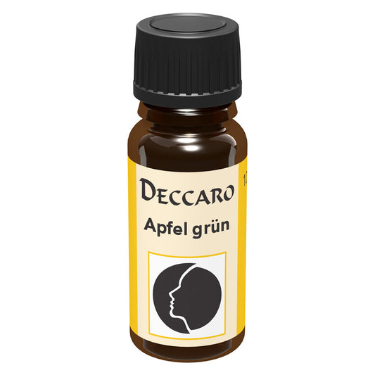 DECCARO Aromaöle zur Wohnraum-Aromatisierung. Inhalt 10ml, Parfüm-Öl Duftrichtung Apfel grün, geschlossene Flasche