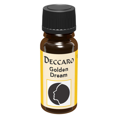 DECCARO Aromaöle zur Wohnraum-Aromatisierung. Inhalt 10ml, Parfüm-Öl Duftrichtung Golden Dream, geschlossene Flasche