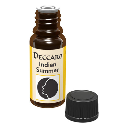 DECCARO Aromaöle zur Wohnraum-Aromatisierung. Inhalt 10ml, Parfüm-Öl Duftrichtung Indian Summer, geöffnete Flasche