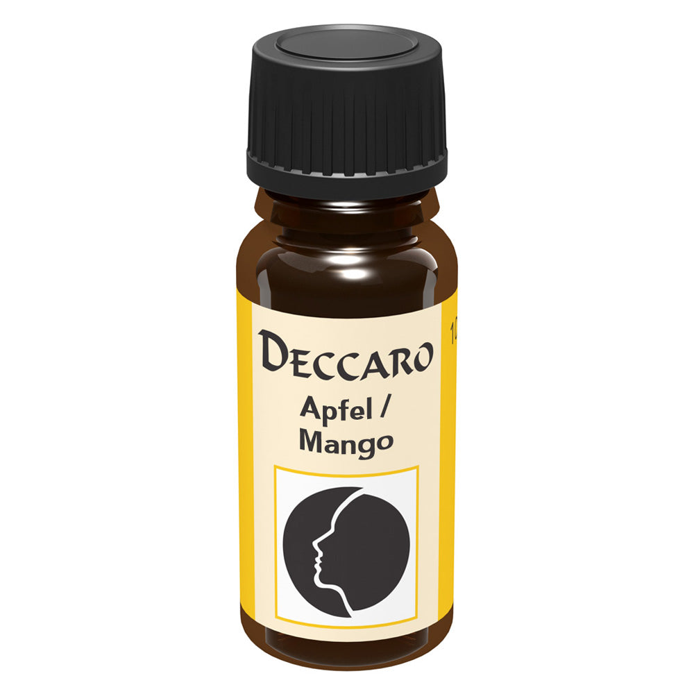 DECCARO Aromaöle zur Wohnraum-Aromatisierung. Inhalt 10ml, Parfüm-Öl Duftrichtung Apfel / Mango, geschlossene Flasche