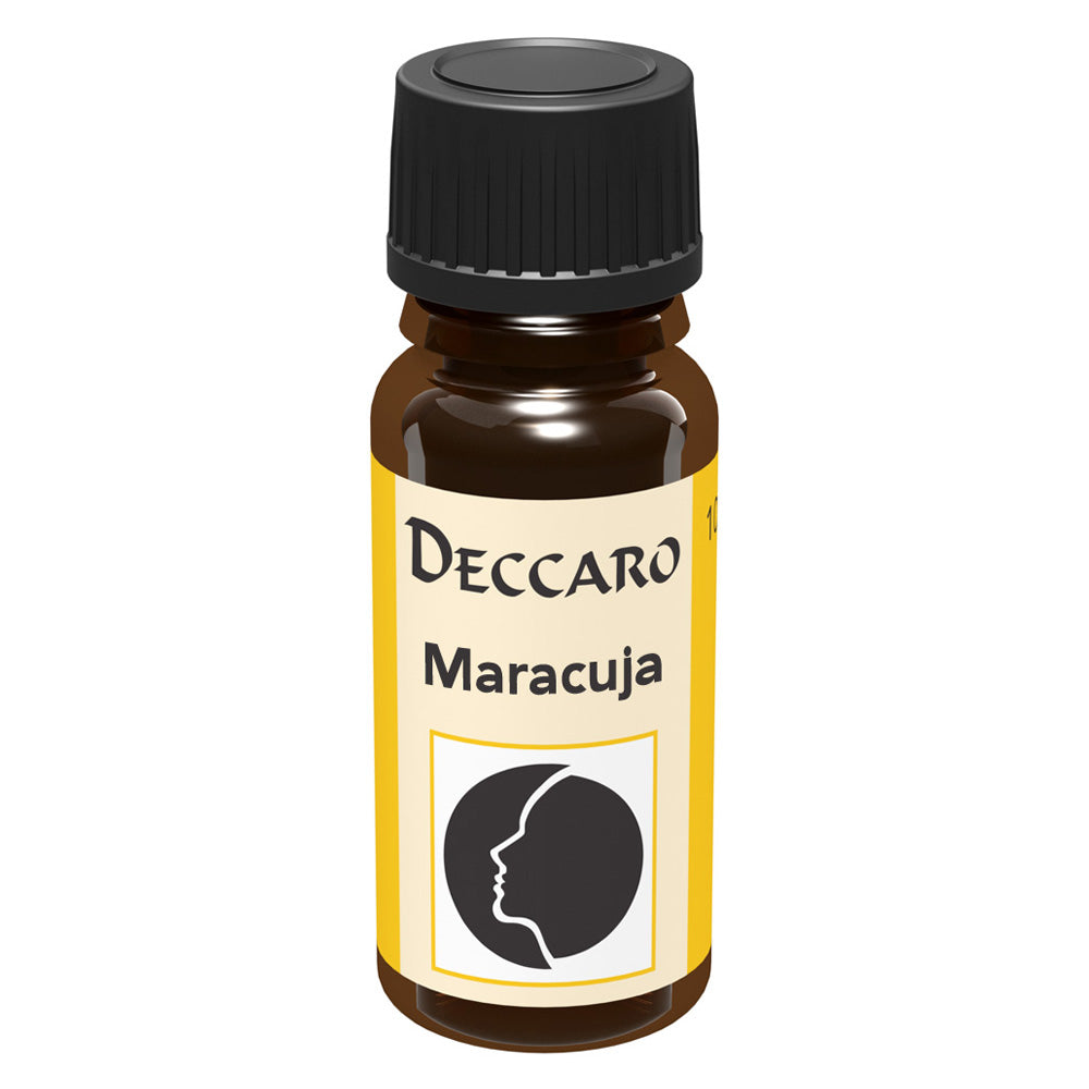 DECCARO Aromaöle zur Wohnraum-Aromatisierung. Inhalt 10ml, Parfüm-Öl Duftrichtung Maracuja, geschlossene Flasche