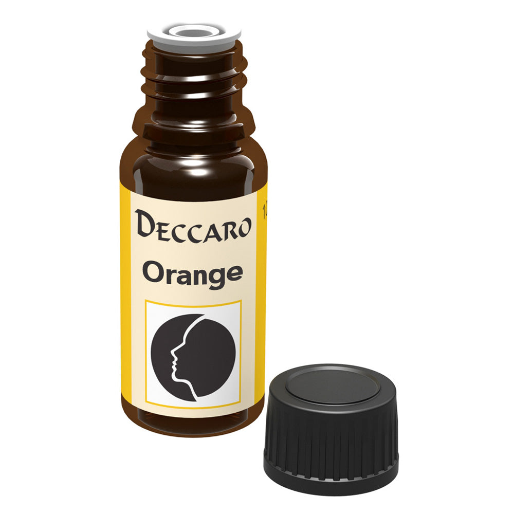 DECCARO Aromaöle zur Wohnraum-Aromatisierung. Inhalt 10ml, Parfüm-Öl Duftrichtung Orange, geöffnete Flasche