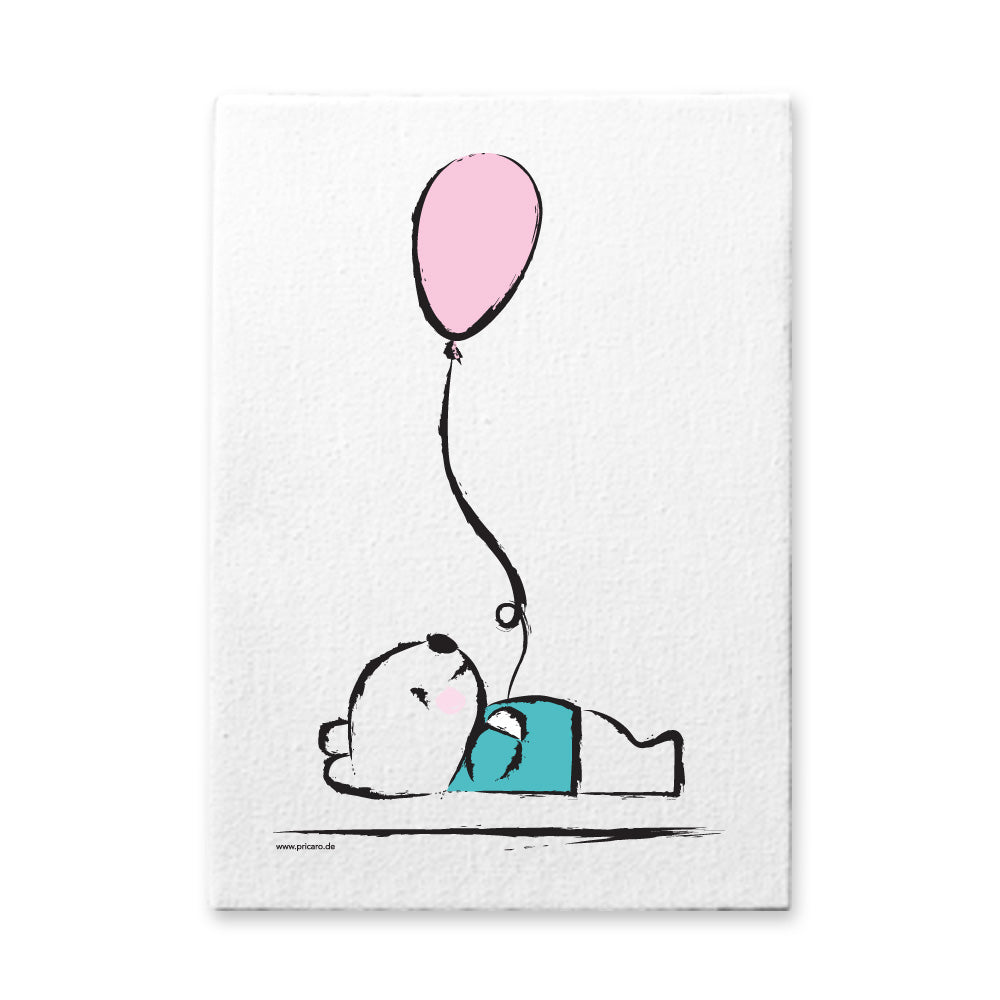leinwand set "baby-girl", motiv teddybär mit luftballon, weiß-rosa, türkisfarbene optik