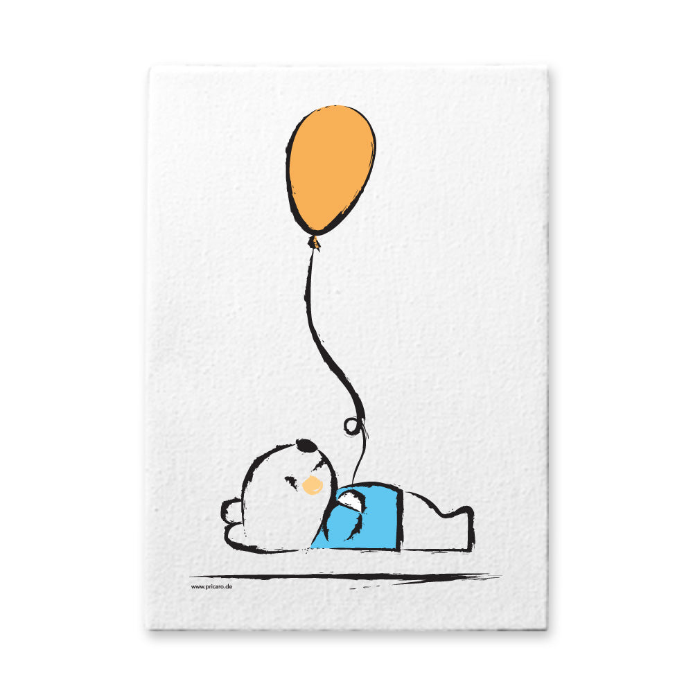 leinwand set "baby-boy", motiv teddybär mit luftballon, weiß-orange, blaue optik