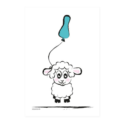 poster set "baby-girl", motiv schaf mit luftballon, weiß-rosa, türkisfarbene optik