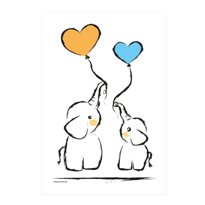 posterset "baby-boy", motiv elefanten mit luftballons, weiß-orange, blaue optik