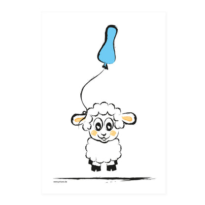 posterset "baby-boy", motiv schaf mit luftballon, weiß-orange, blaue optik