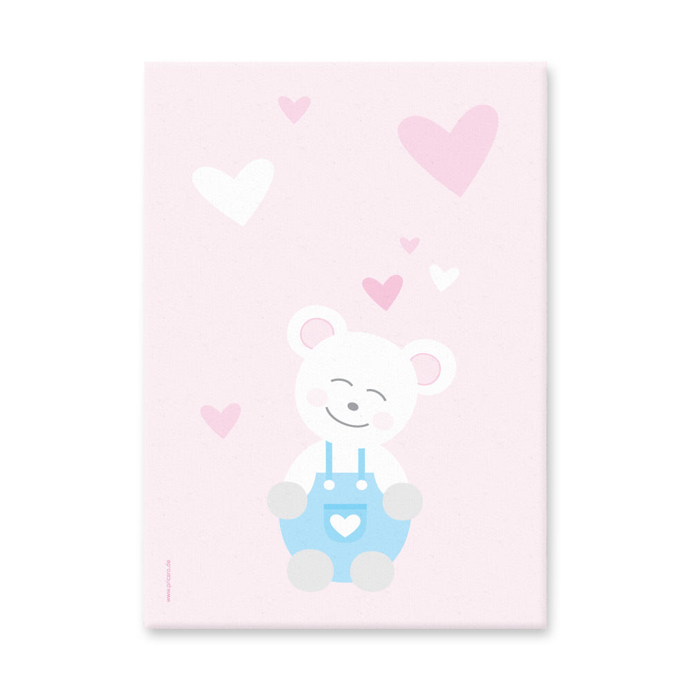 leinwand set "tier harmonie" motiv teddy auf rosafarbenem hintergrund 
