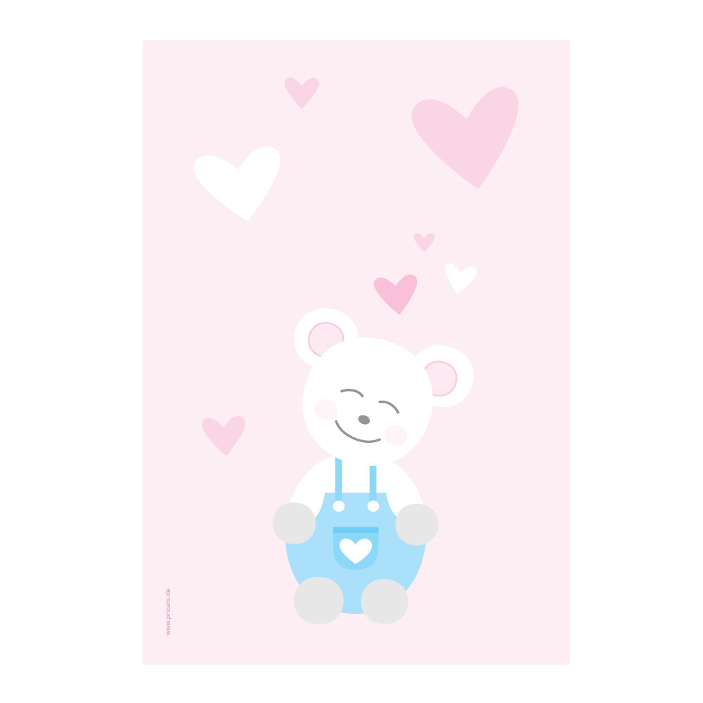 posterset "tier harmonie" motiv teddy auf rosafarbenem hintergrund 