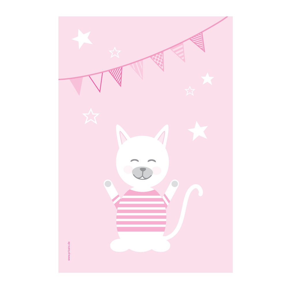 posterset "tier harmonie" motiv katze auf rosafarbenem hintergrund 