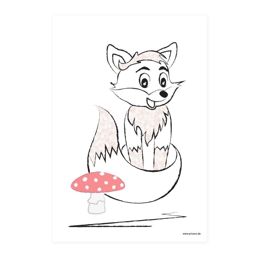 poster set "waldtiere", motiv fuchs auf weißem hintergrund