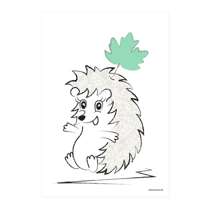 poster set "waldtiere", motiv igel auf weißem hintergrund
