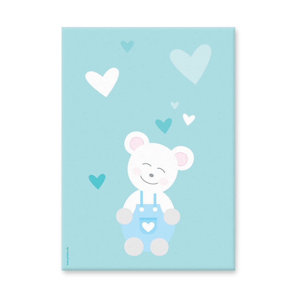 leinwand set "tier harmonie türkis" tiermotiv teddy auf türkisfarbenem hintergrund