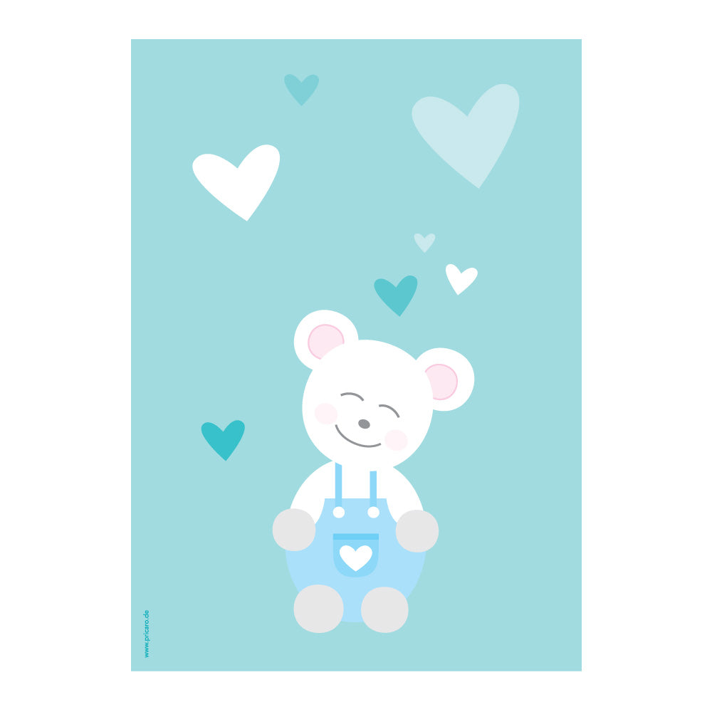 posterset "tier harmonie türkis" tiermotiv teddy auf türkisfarbenem hintergrund