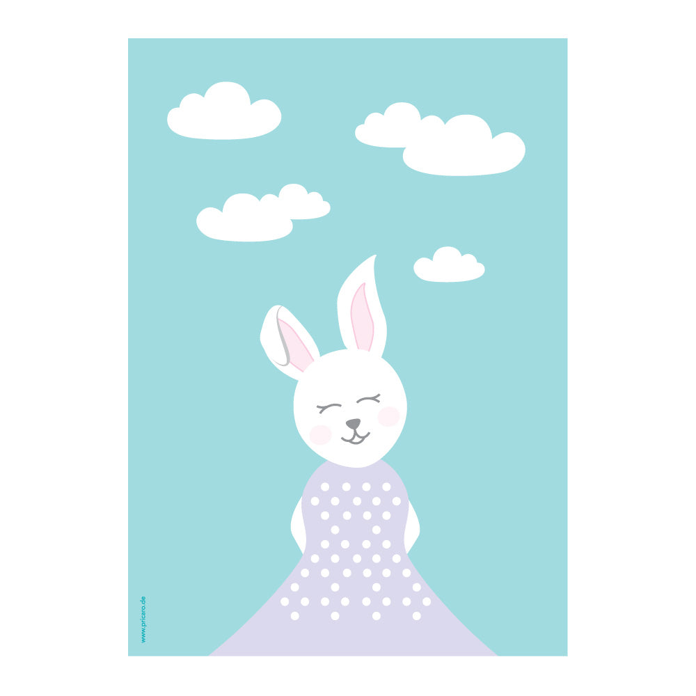 posterset "tier harmonie türkis" tiermotiv hase auf türkisfarbenem hintergrund