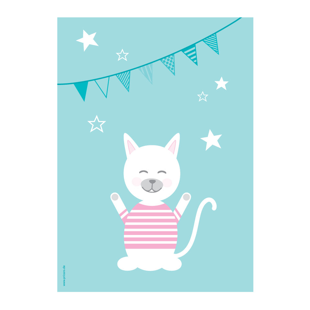 posterset "tier harmonie türkis" tiermotiv katze auf türkisfarbenem hintergrund