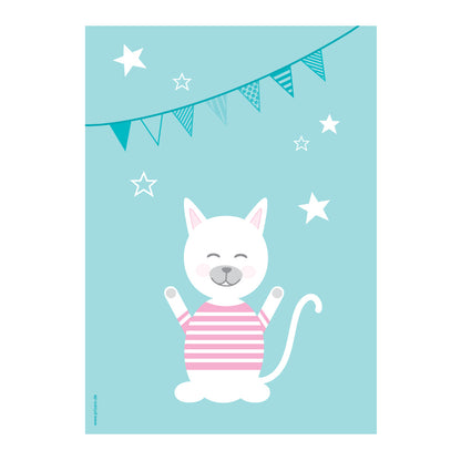 posterset "tier harmonie türkis" tiermotiv katze auf türkisfarbenem hintergrund