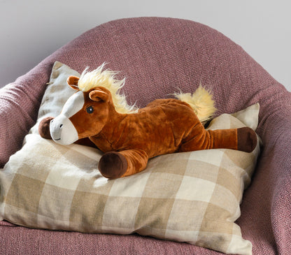 Warmies Pony liegend, braun-weiß, mikrowellengeeignetes Wärmestofftier, das Wärme speichert und angenehm duftet