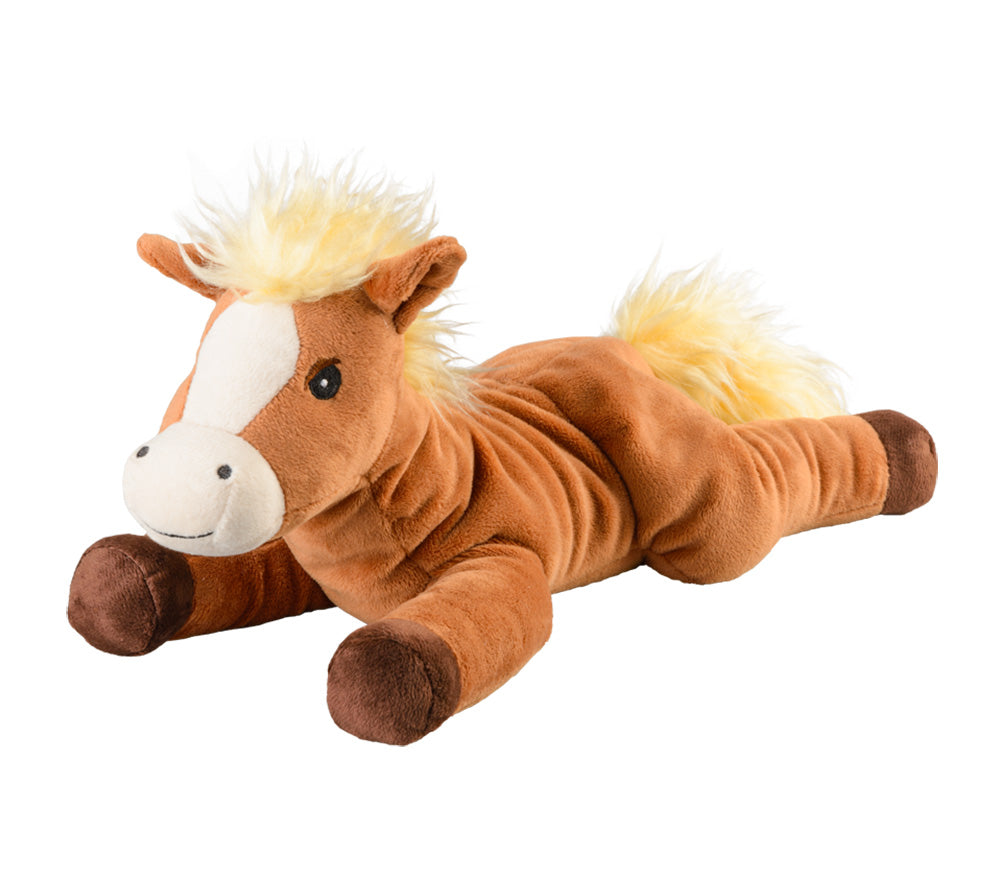 Warmies Pony liegend, braun-weiß, mikrowellengeeignetes Wärmestofftier, das Wärme speichert und angenehm duftet