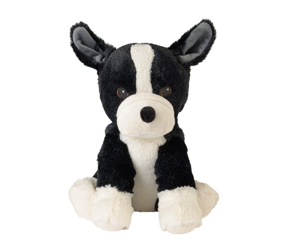 Warmies Hund Boston Terrier, schwarz-weiß, mikrowellengeeignetes Wärmestofftier, das Wärme speichert und angenehm duftet