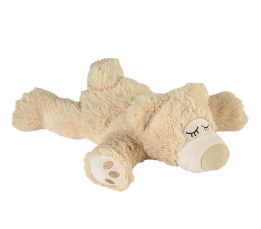 Warmies Sleepy Bear, liegend, beige, mikrowellengeeignetes Wärmestofftier, das Wärme speichert und angenehm duftet