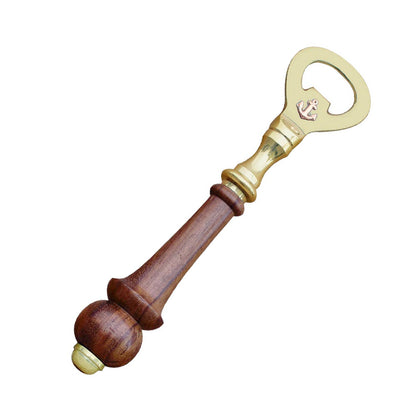 Flaschenöffner, Messing mit Holzgriff, 18 cm, aus Holz und Messing gefertigt mit Anker-Symbol  in schlichten, maritimen Design.