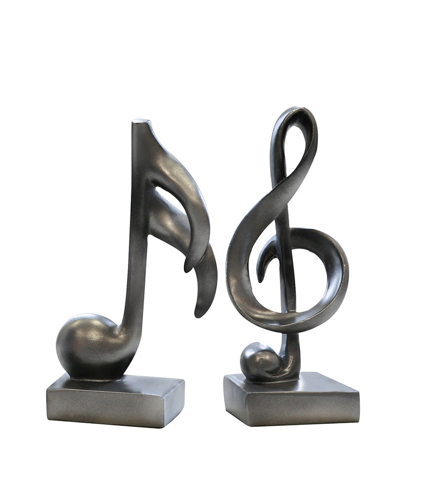 Skulptur Notenschlüssel Music, 2er Set, die Skulpturen (Notenschlüssel und und Note) stehen auf einem stabilen Sockel und sind aus hochwertigem Polyresin gefertigt und schwarz silber eingefärbt