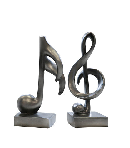 Skulptur Notenschlüssel Music, 2er Set, die Skulpturen (Notenschlüssel und und Note) stehen auf einem stabilen Sockel und sind aus hochwertigem Polyresin gefertigt und schwarz silber eingefärbt
