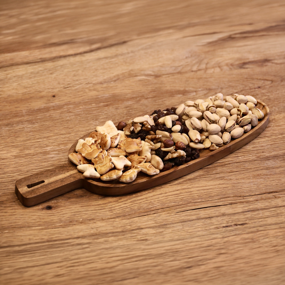 DECCARO Servierplatte Acacia, oval, längliche Form mit Holzsteg als Griff, aus braunem Akazienholz. Zeitloses, elegantes Design. 