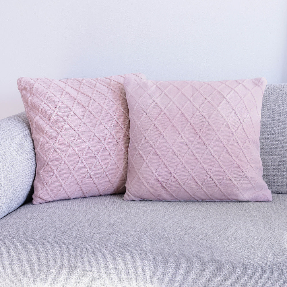 DECCARO Kissenhülle Diamond aus Strickgewebe mit modernem, rautenförmigem Webmuster, Größe 45 x 45 cm, quadratisch, rosa, 2 Stück