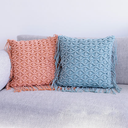 DECCARO Makramee Kissenhülle Waves, 45 x 45 cm quadratisch, handgeknüpft mit Fransen auf der Vorderseite, orange und hellblau