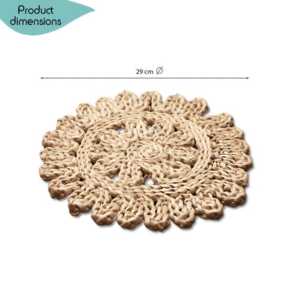 DECCARO Tischset Straw, klein (29 cm Durchmesser) aus Rohrkolben (Naturmaterial). Handgearbeitetes, florales Muster, warmer Beigeton