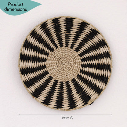 Deccaro Wandkorb Boho Sun, mittel, beige/schwarz gestreift. innen beige, der restliche korb ist beige/schwarz in form ähnlich sonnenstrahlen, Durchmesser 30 cm