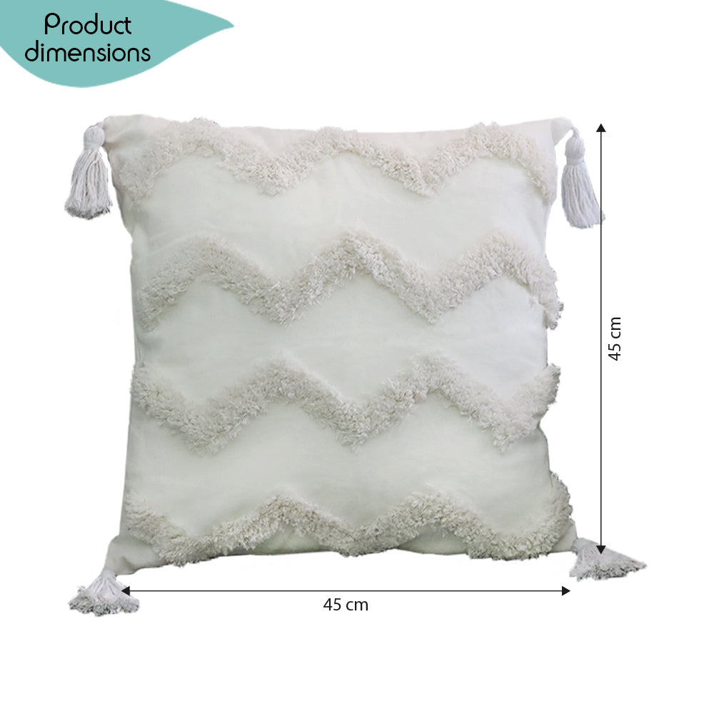 DECCARO Kissenhülle Hygge Zigzag in weiß, Materialkombination aus Polyester und Canvas sowie Dekopaspeln an den vier Ecken des Bezugs. 1 Stück, Größe 45 x 45 cm, quadratisch