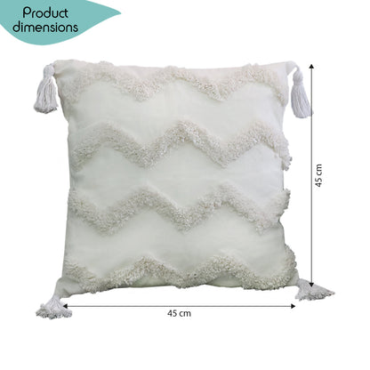 DECCARO Kissenhülle Hygge Zigzag in weiß, Materialkombination aus Polyester und Canvas sowie Dekopaspeln an den vier Ecken des Bezugs. 1 Stück, Größe 45 x 45 cm, quadratisch