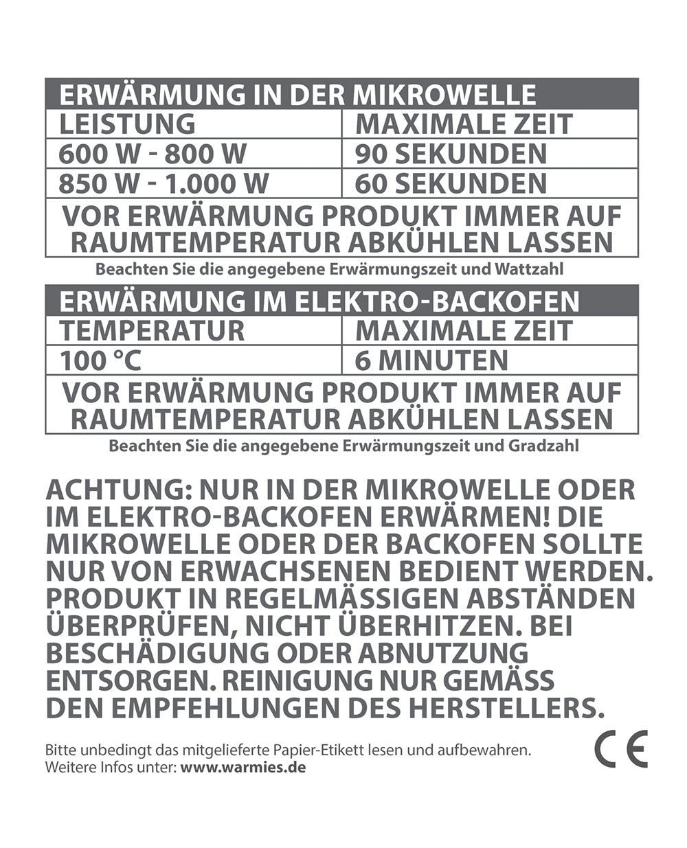 nutzungsangaben warmies