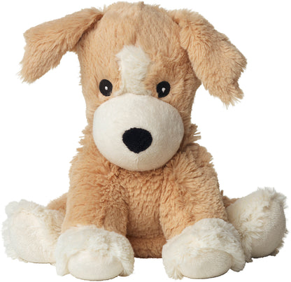 Warmies Unser Welpe, sitzender Hund, weiß-braun, mikrowellengeeignetes Wärmestofftier, das Wärme speichert und angenehm duftet