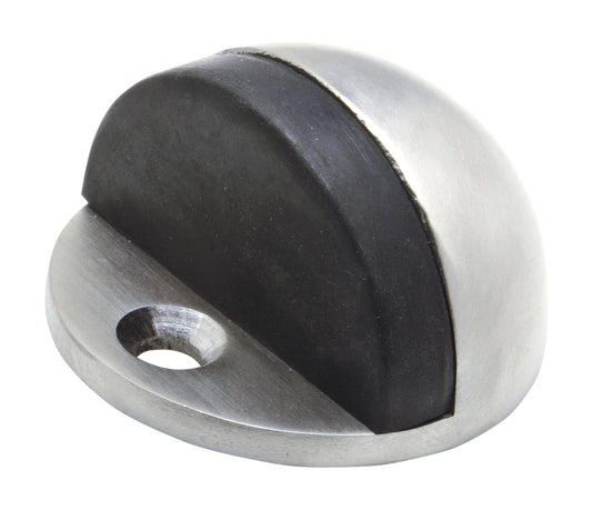 Bodentürstopper aus Edelstahl mit integriertem, schwarzen Gummipuffer. Halbrunde Form
